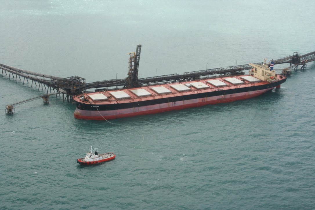 Bulk carrier at loading jetty